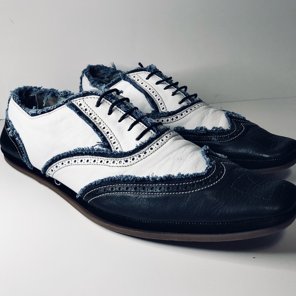 Dolce & Gabbana Men’s Raw Edge Denim and Leather Derby brogues